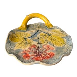 “NinaStudios Fossilized Pottery Brie Baker – Handmade 2022 – Phlox Leaves Design